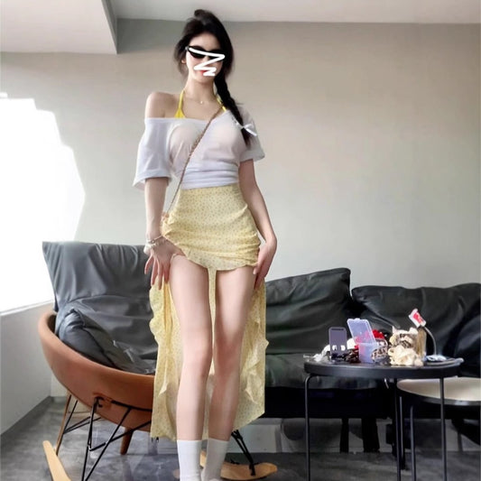 Yellow Floral Skirt Women's Summer