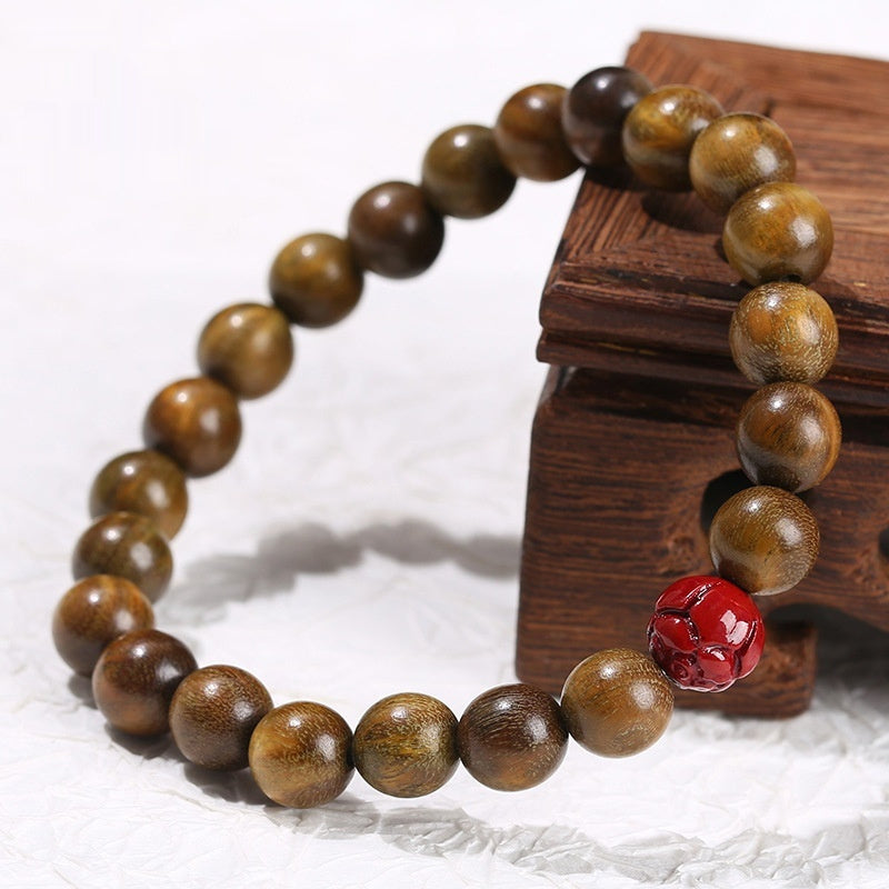 Green Sandalwood Cinnabar Lotus Bracelet Wooden Prayer Beads Bracelet Ornament