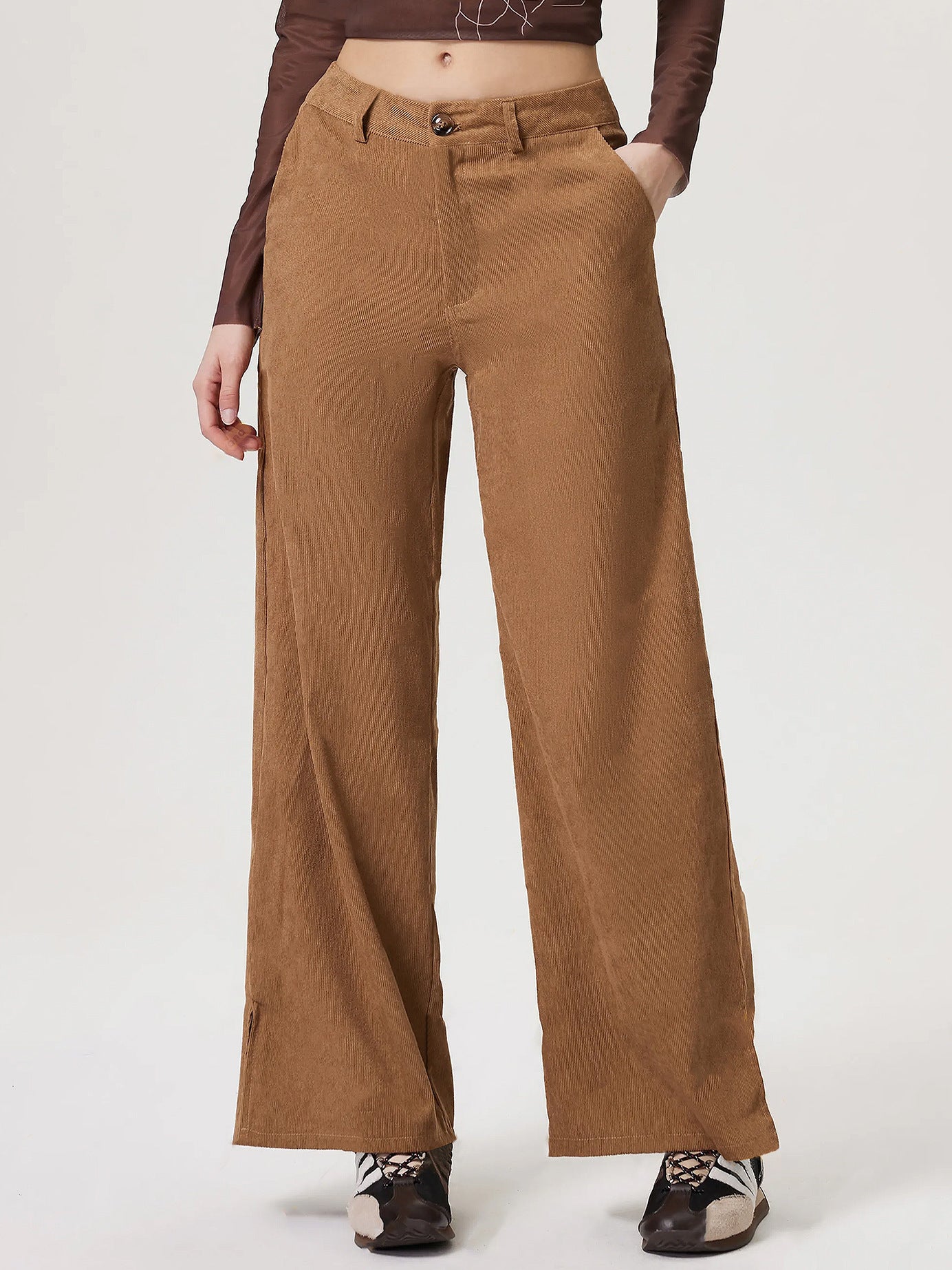 Women's Retro Straight Wide Leg Corduroy Trousers