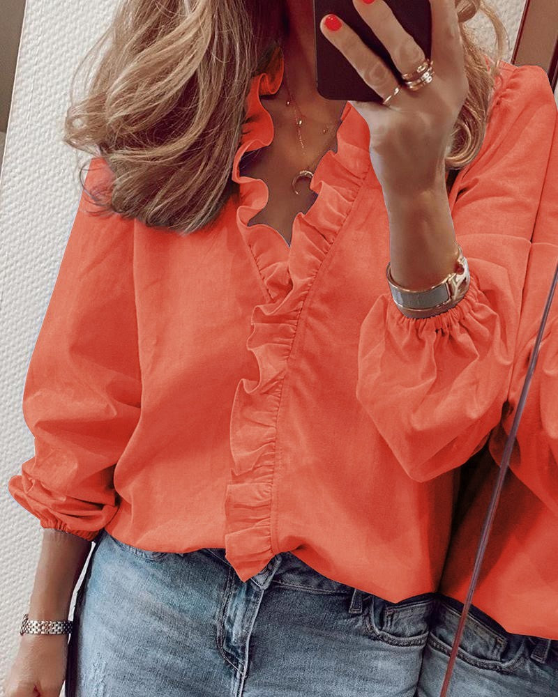 Spring And Summer New Long Sleeved Ruffled Blouse Women's Shirt Business Casual