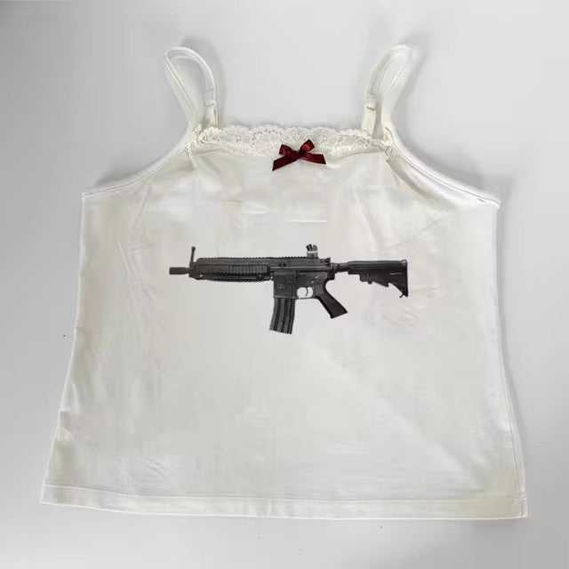 Solid Color Spaghetti Strap Bow Suspenders Top