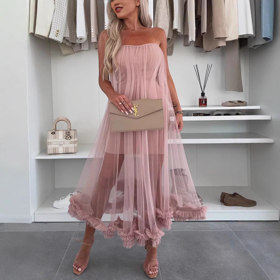 Wrapped Chest Mesh Large Swing Dress Loose