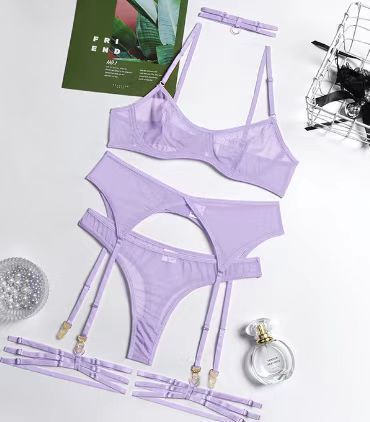 Women's Solid Color Thin See-through Seduction Underwear Suit