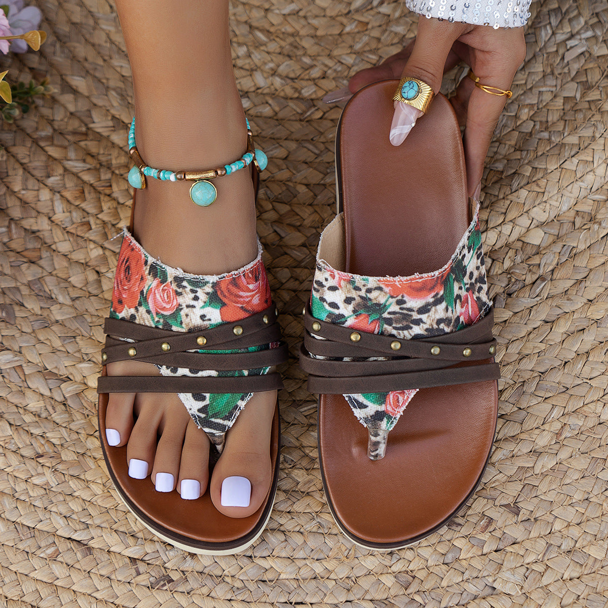 European And American Fashion Plus Size Color Matching Flip-flops Beach Sandals Slippers