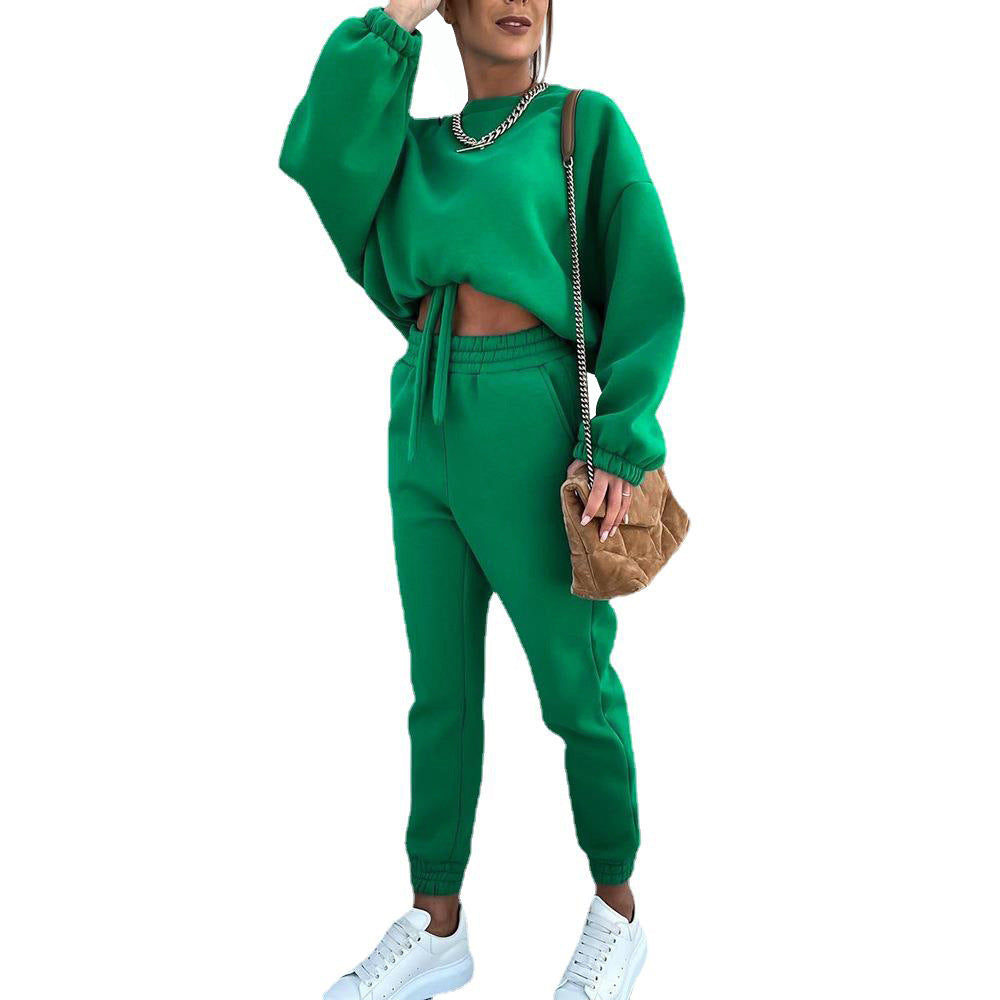 Fashion Solid Color Long-Sleeved Loose Casual Two-Piece Suit