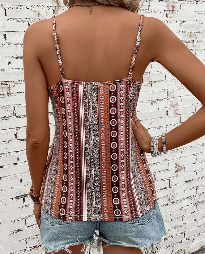Geo Print Twist Front Cami Top