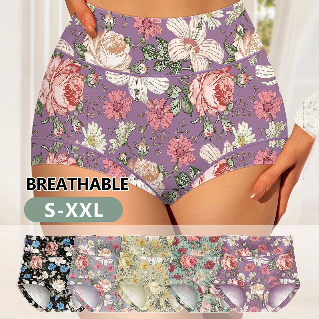 High Waist Floral Printed Combination Suit Women's Underwear