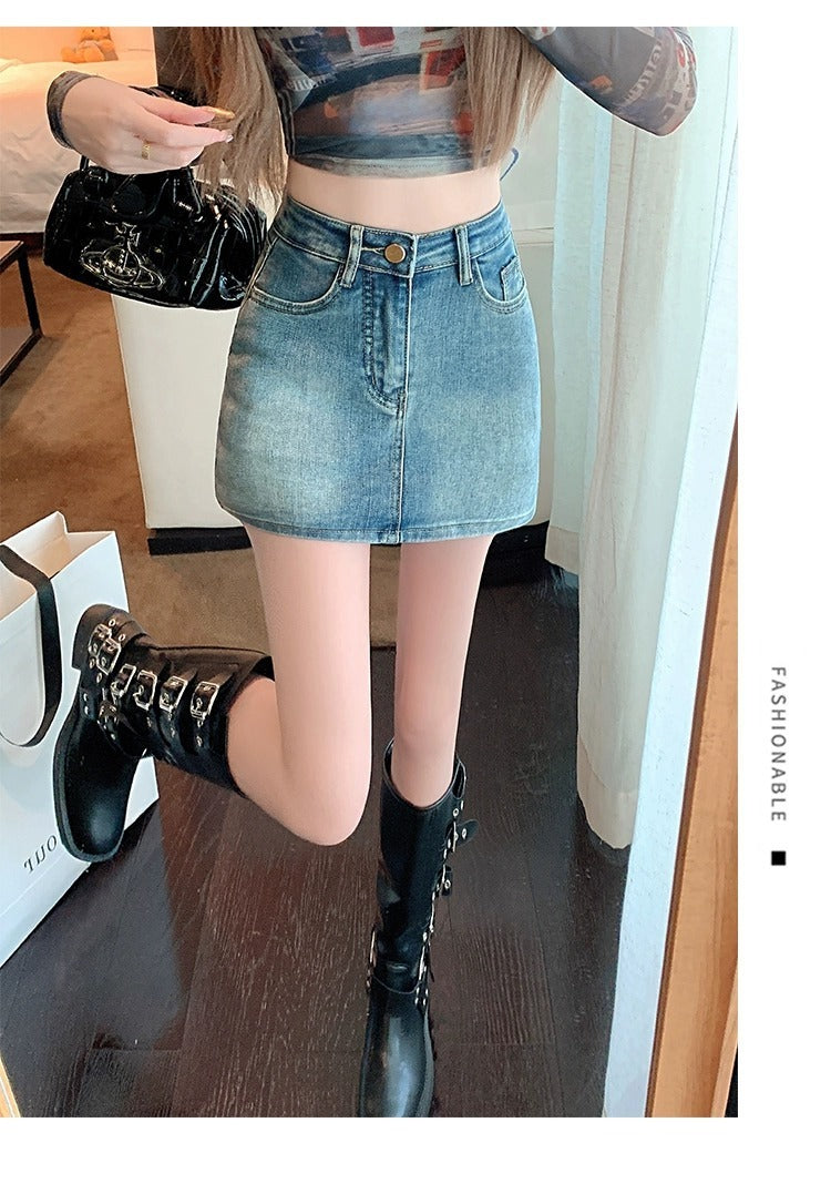 Retro Denim High Waist Hip Skirt