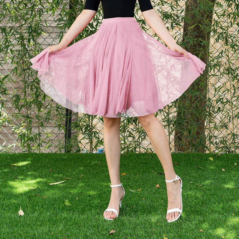 Mesh Half-length Long Skirt Swing Slimming A- Line Short Gauze Skirt