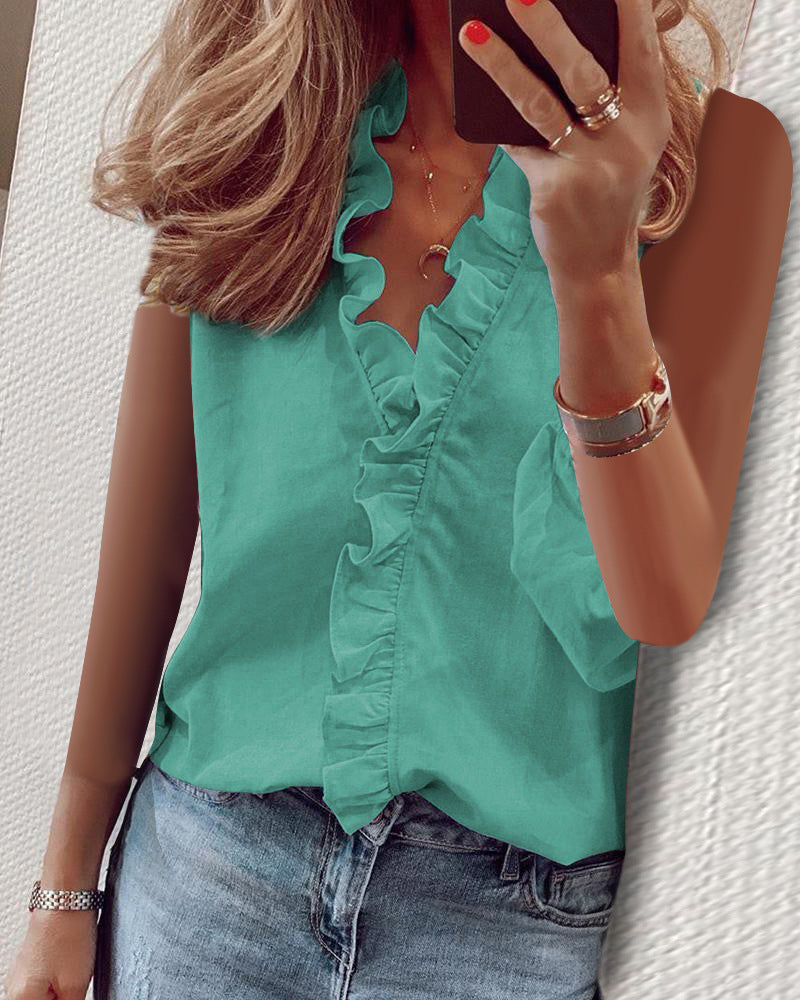 Spring And Summer New Sleeveless Ruffle Collar Women's Shirt For Business And Leisure Blouse