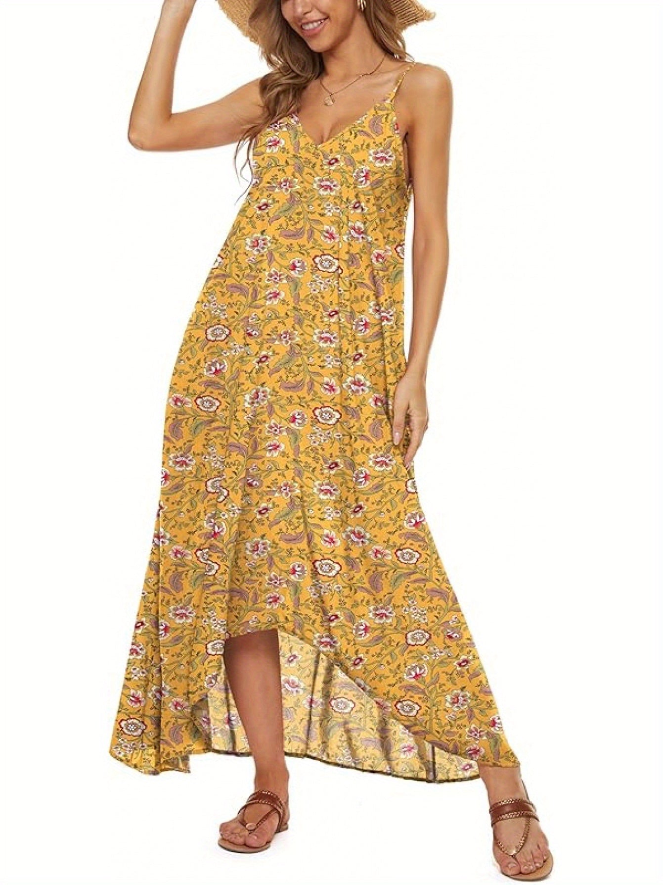 Dot Print Thin Shoulder Strap Bohemian Long Skirt