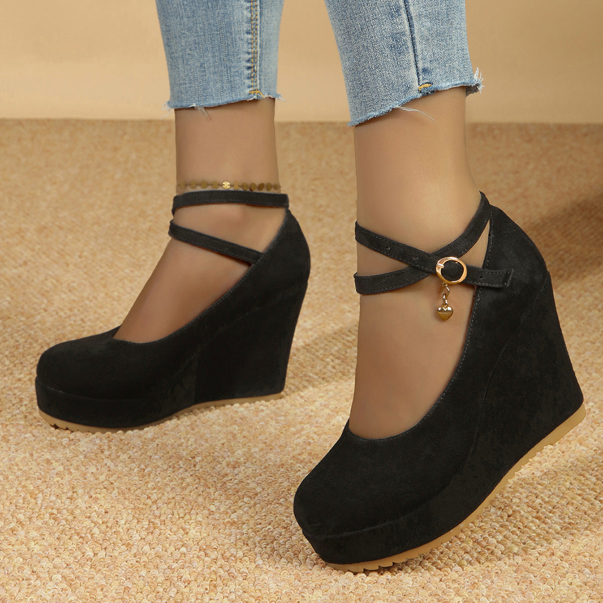 Women's Fashion Wedge Thick Bottom Single Strap Shoes