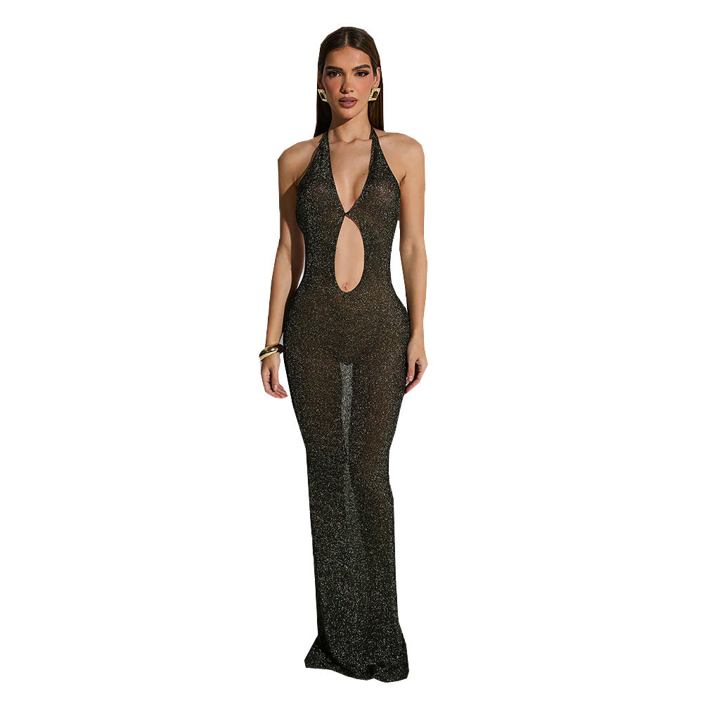 Women's Lace-up Cutout Sheath Halter Dress