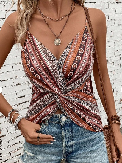 Geo Print Twist Front Cami Top