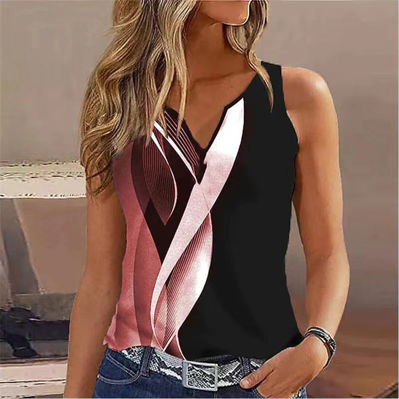 V-neck Buttons Sleeveless 3D Digital Casual Loose Vest