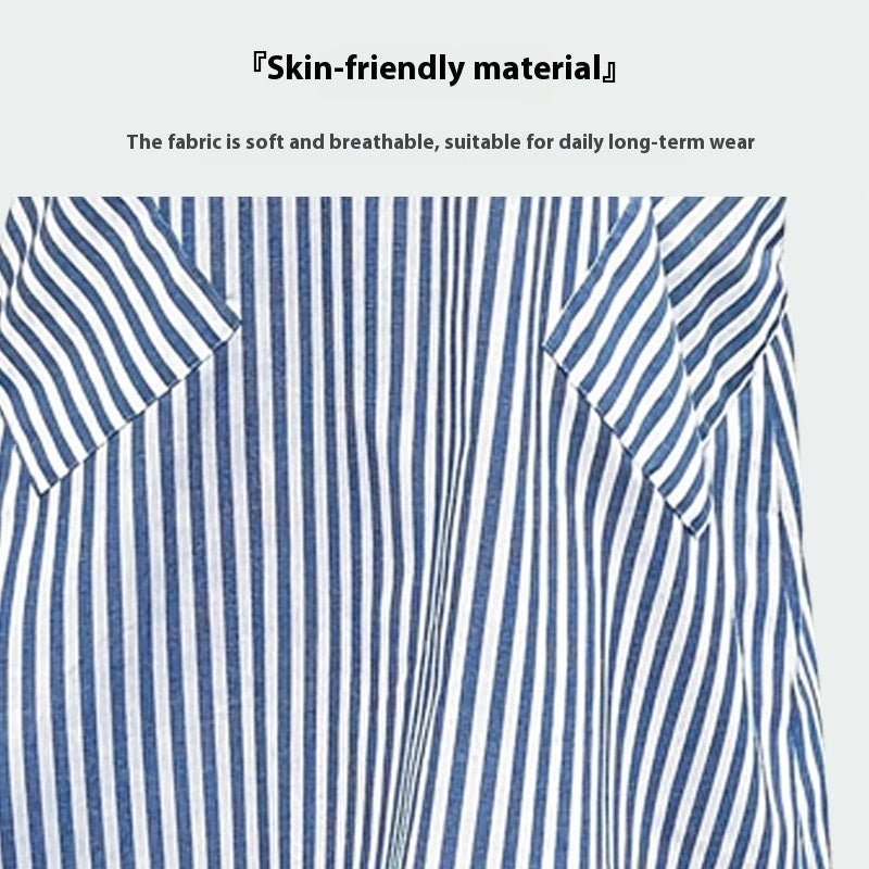 Round Neck Pocket Striped Dress Women