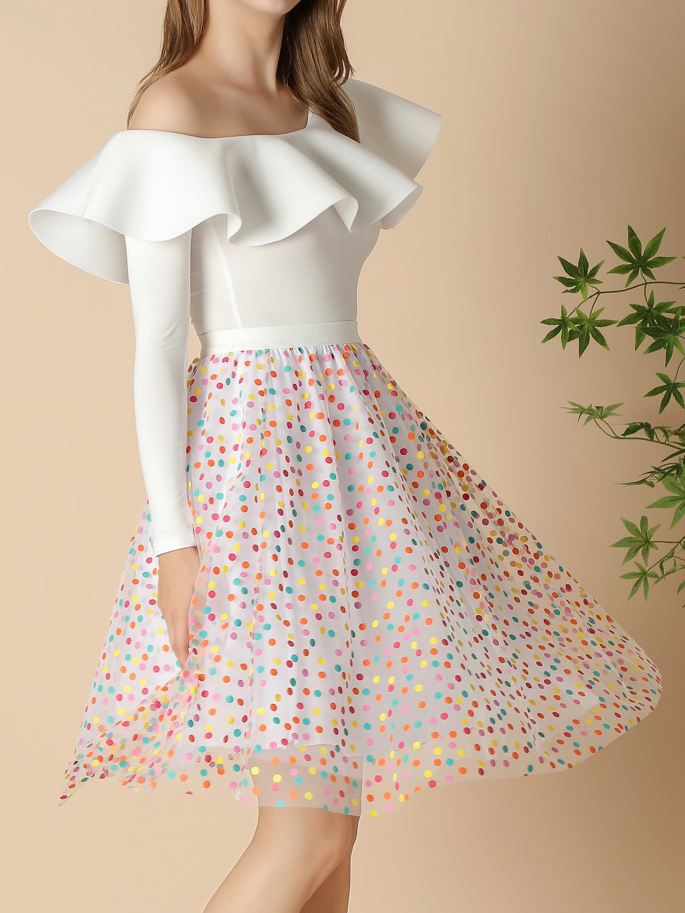 Half-length A- Line Gauze Skirt Pleated Mid-length