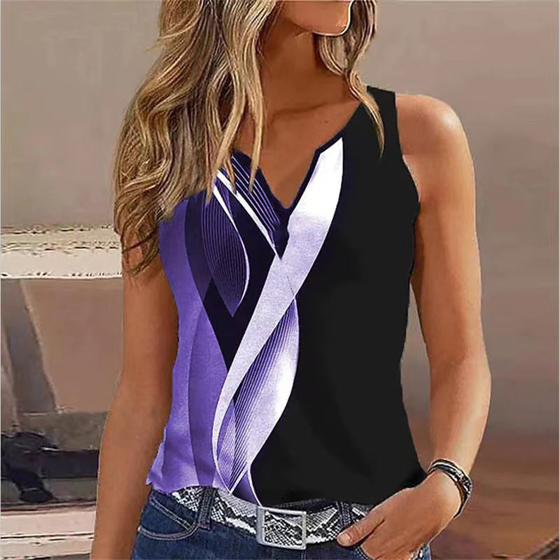 V-neck Buttons Sleeveless 3D Digital Casual Loose Vest