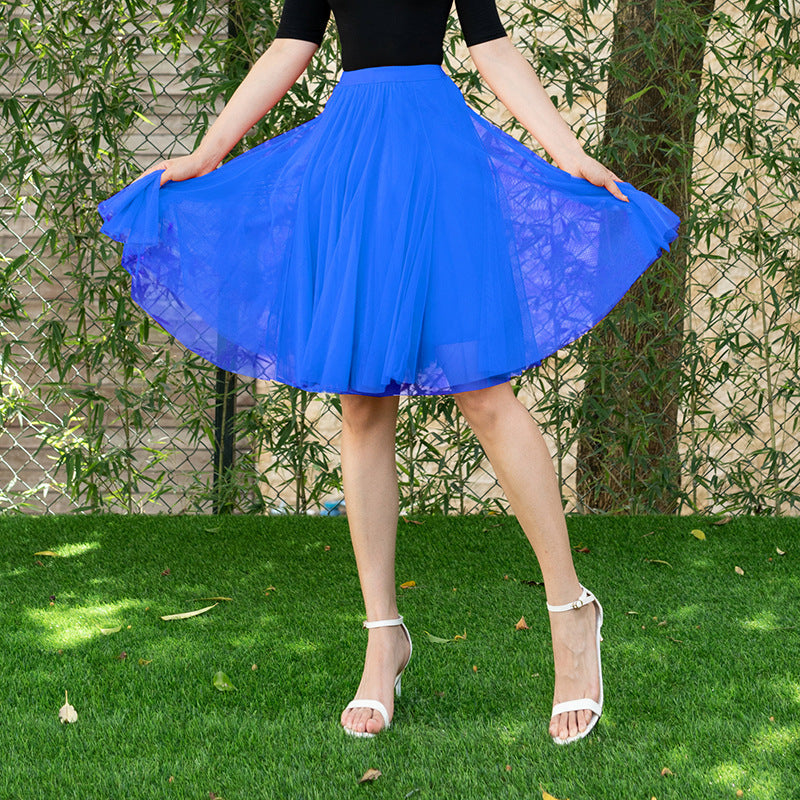 Mesh Half-length Long Skirt Swing Slimming A- Line Short Gauze Skirt