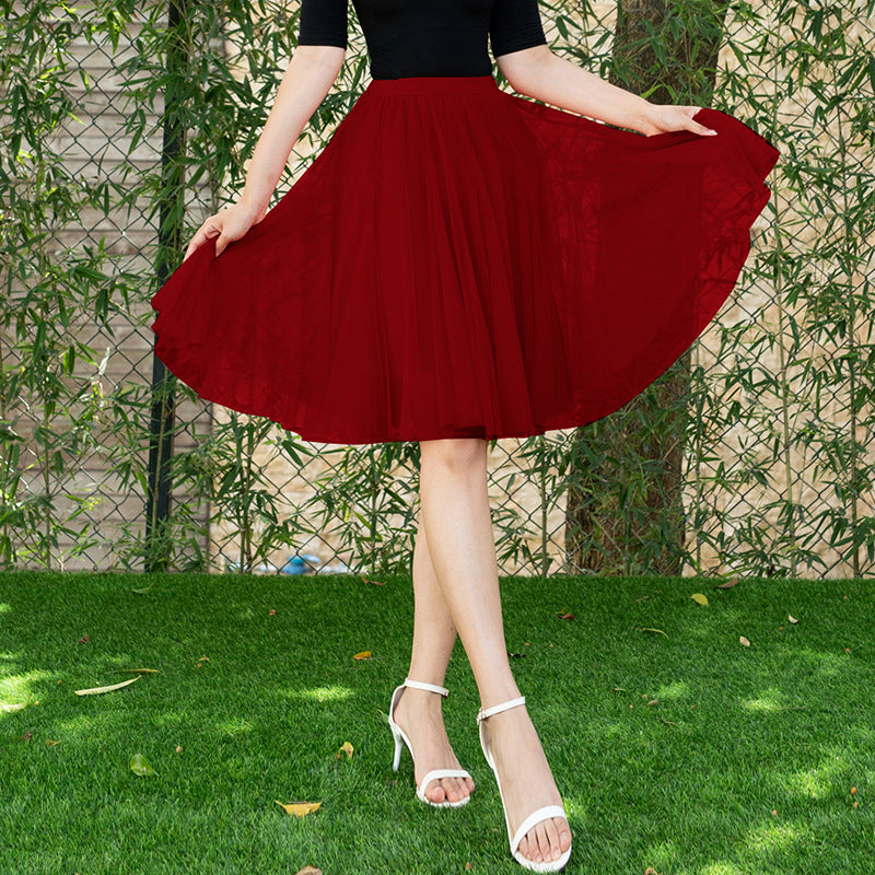 Mesh Half-length Long Skirt Swing Slimming A- Line Short Gauze Skirt