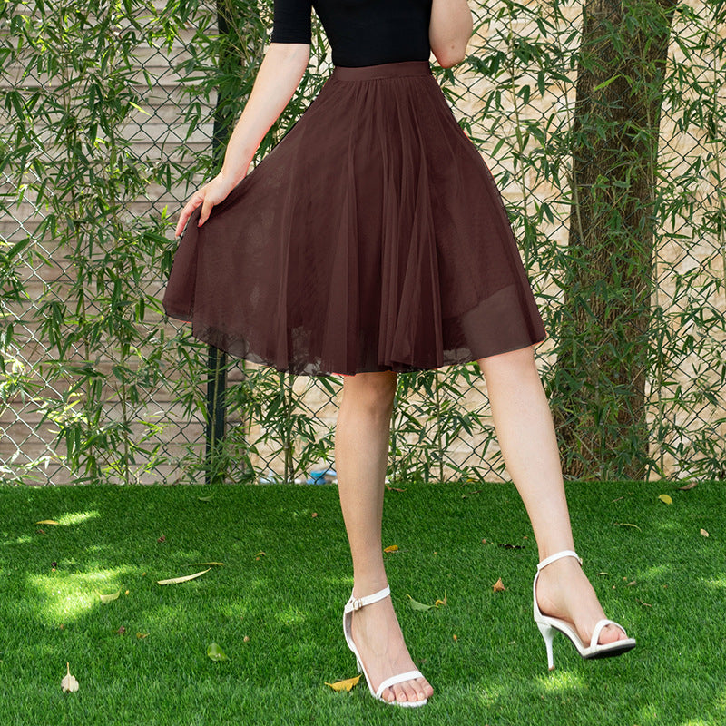 Mesh Half-length Long Skirt Swing Slimming A- Line Short Gauze Skirt