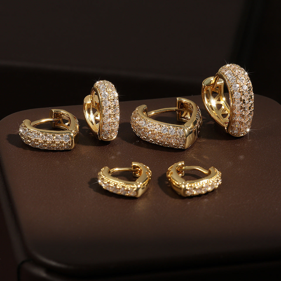 Stainless Steel Gold Plated Multi-drilling Zircon Earrings