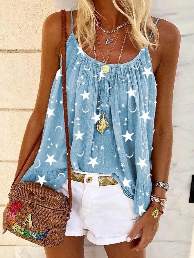 V-neck Printed Vest Camisole Top For Women