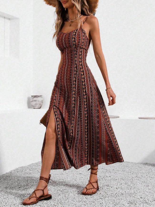 Holidaya Vintage Style Women's Printed Strap Dress