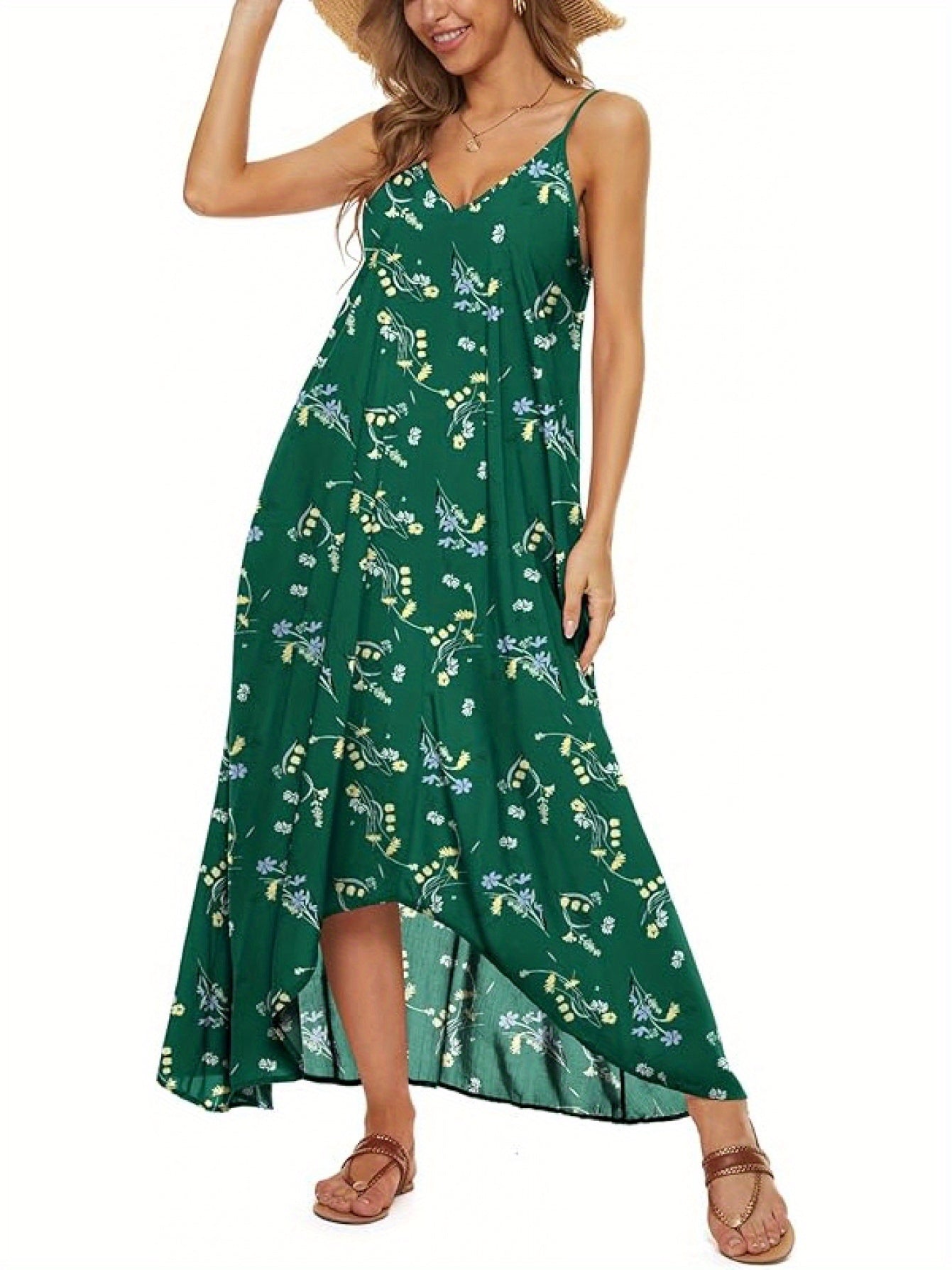 Dot Print Thin Shoulder Strap Bohemian Long Skirt