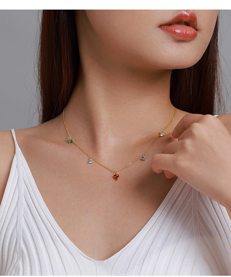 Sterling Silver S925 Colorful Zircon Necklace
