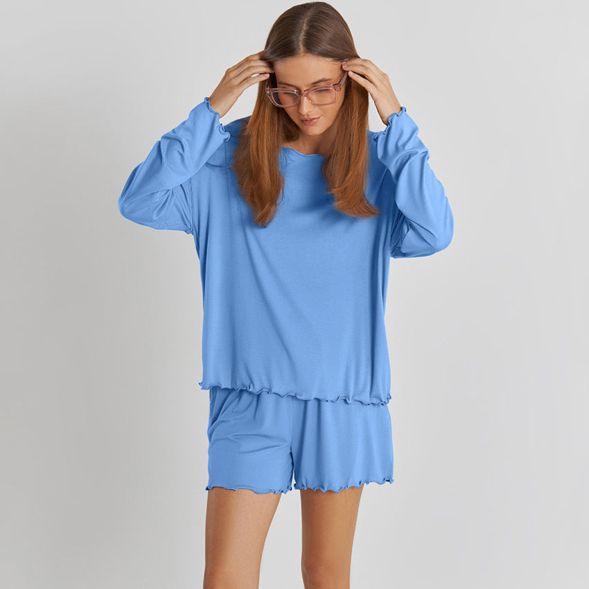 Modal Pajamas Long Sleeve Shorts Two-piece Set
