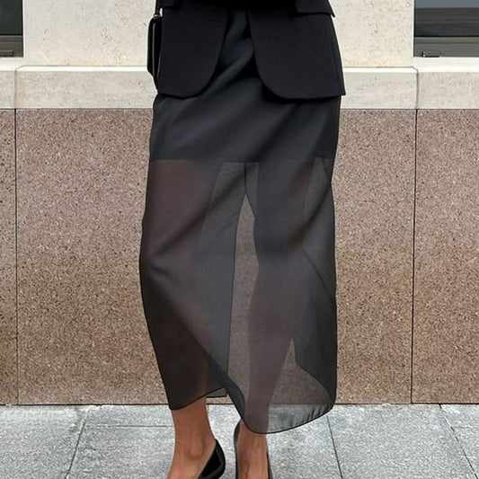Black Mesh See-through High Waist Slit Sheath Skirt