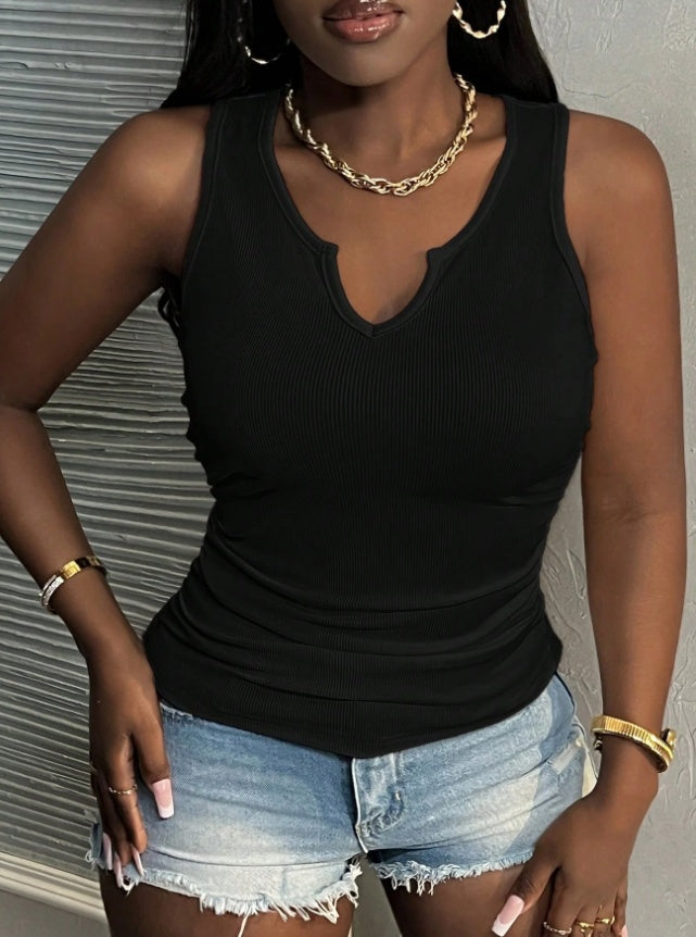 Daily Summer Casual Ribbed White Sleeveless Tank Top For Women