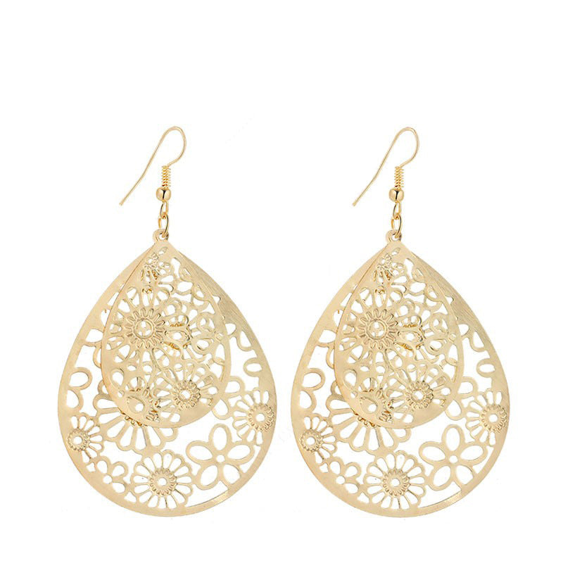 Double-layer Water Drop Hollow Retro All-match Earrings