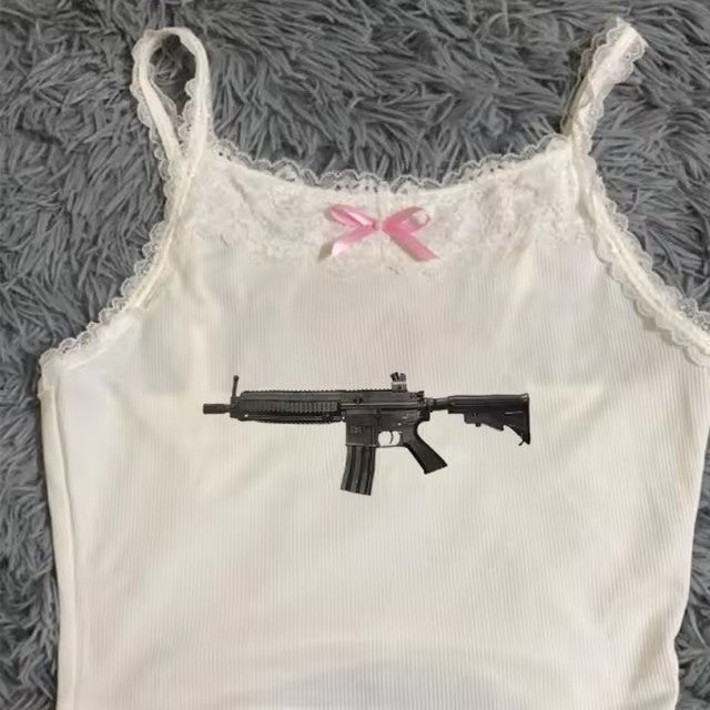 Solid Color Spaghetti Strap Bow Suspenders Top