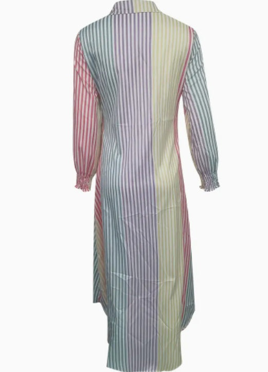 Color Block Striped Shirt Dress