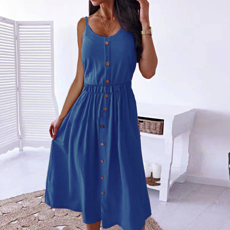 European And American Solid Color Sexy Waist Trimming Dress