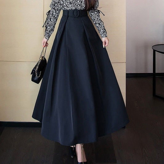 High Waisted Retro Hepburn Style With Thin And Large Wwing Umbrella Skirt