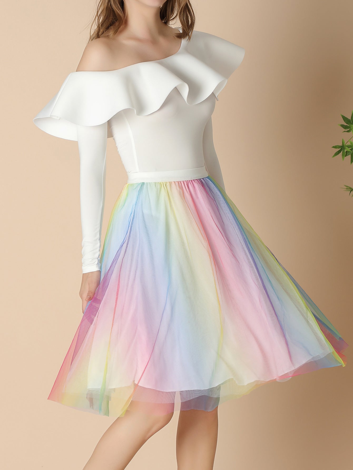 Half-length A- Line Gauze Skirt Pleated Mid-length