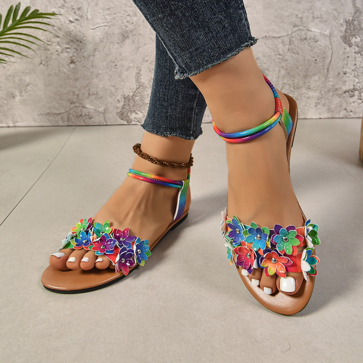 Bohemian Flat Flower Strap Sandals