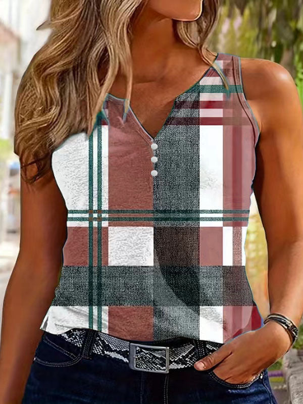 V-neck Buttons Sleeveless 3D Digital Casual Loose Vest