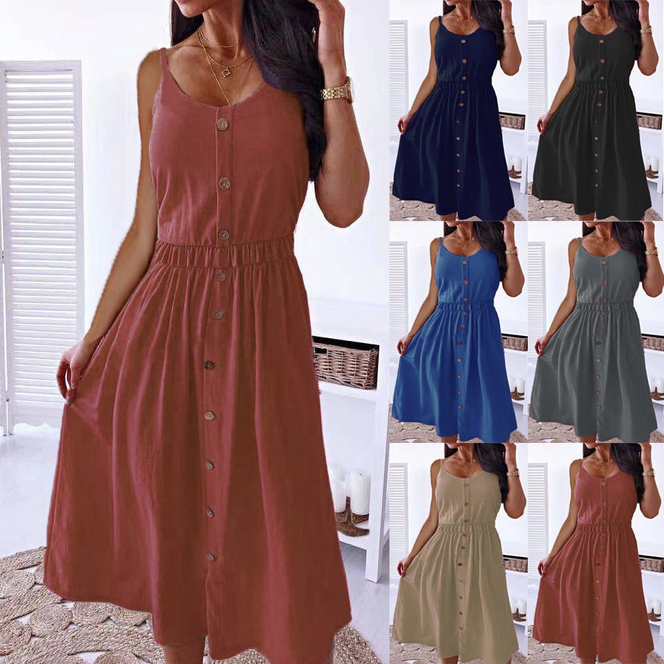 European And American Solid Color Sexy Waist Trimming Dress