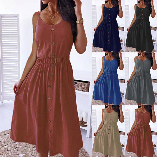 European And American Solid Color Sexy Waist Trimming Dress