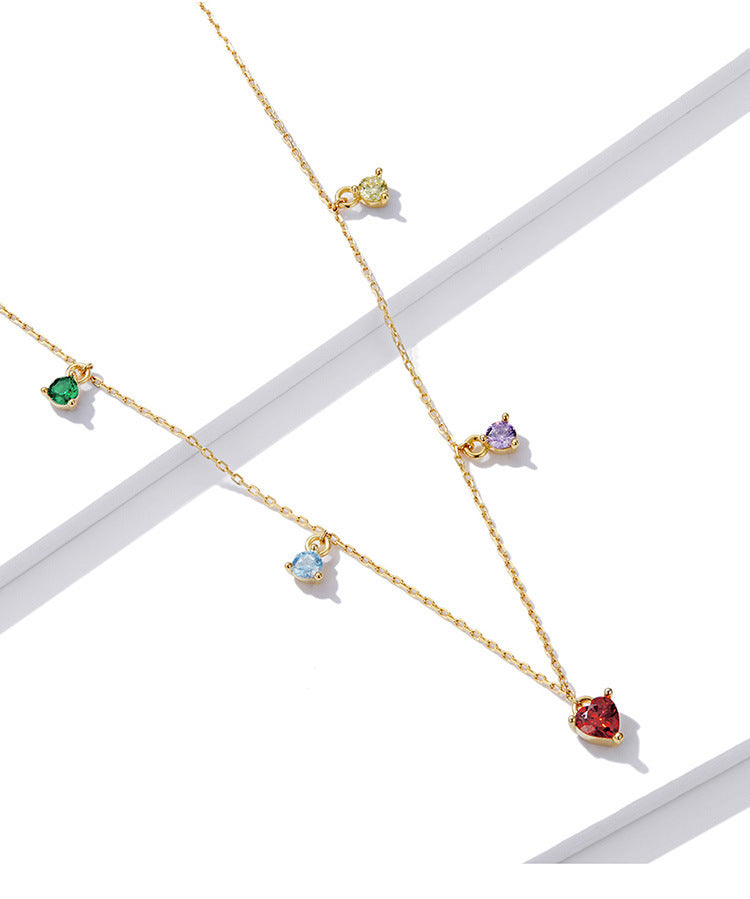 Sterling Silver S925 Colorful Zircon Necklace